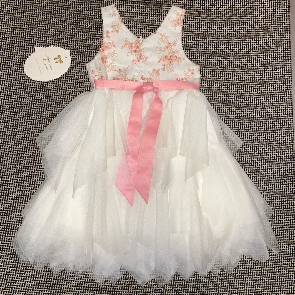 American Princess White and Pink Floral Dress